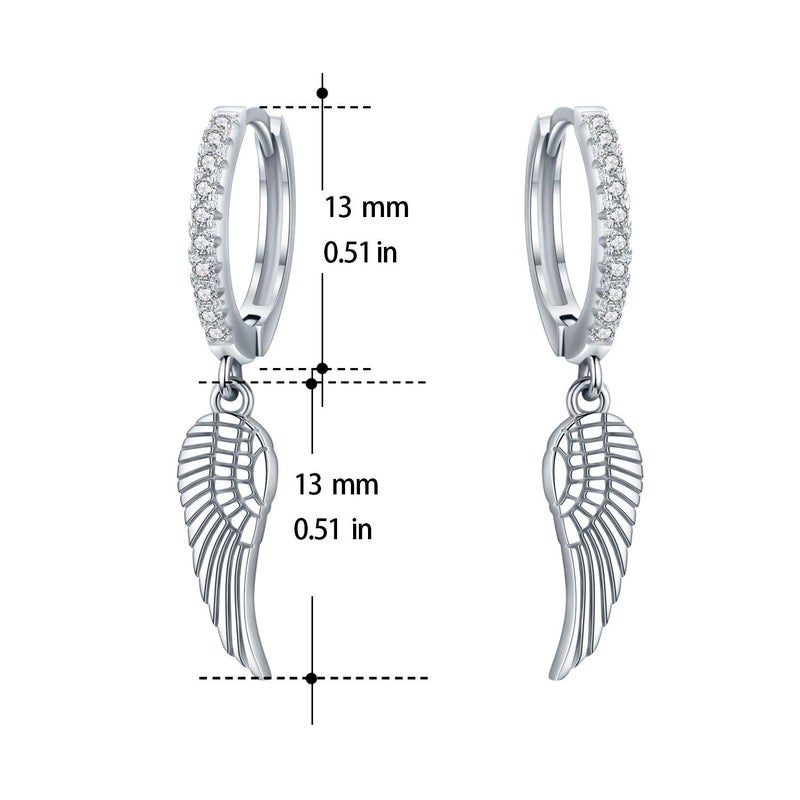 Cuoka Angel Wing Earrings 925 Sterling Silver Unisex Wing Hanging Hoop Dangle Drop Earrings for Women - Image 5